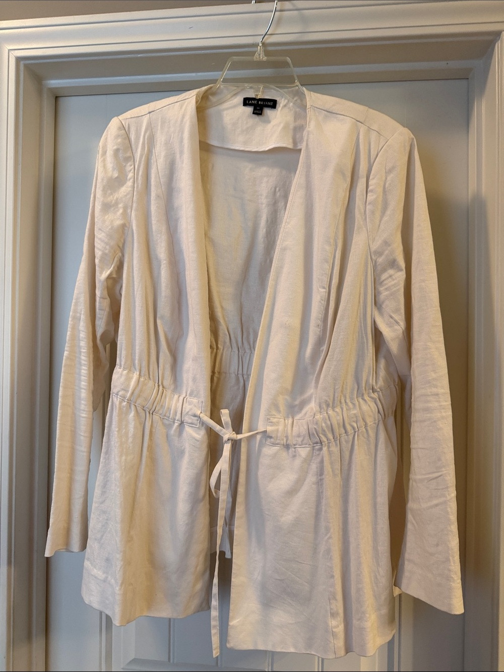 Lane Bryant Cream Open-Front Drawstring Jacket